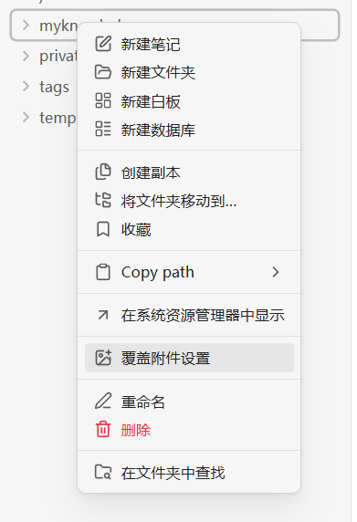 覆盖附件设置的选项